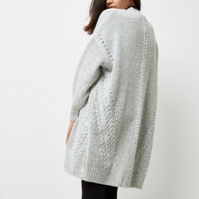Grey cable knit detail longline cardigan